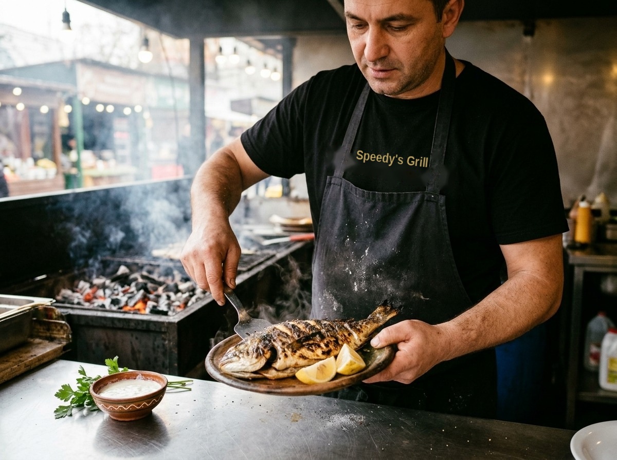 Pește la grătar cu mujdei de usturoi - Speedy's Grill